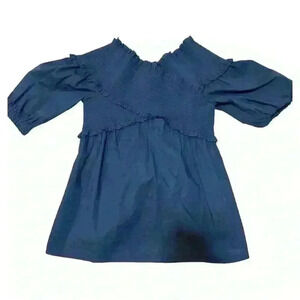 White House Black Market Smocked Off The Shoulder Poplin Blouse Size Small